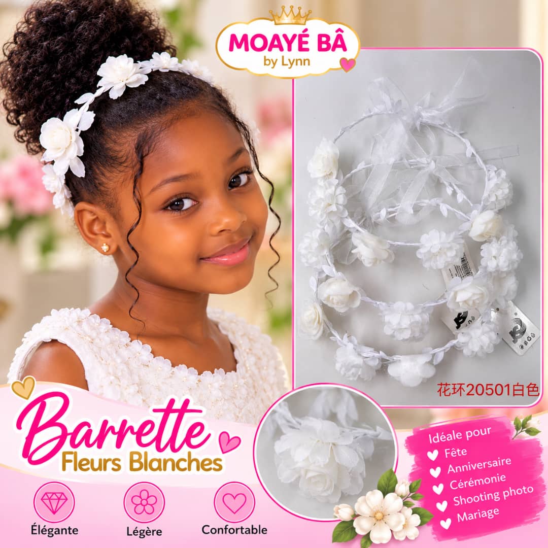 Couronne de fleurs blanches portée par une fille, référence 20501CP