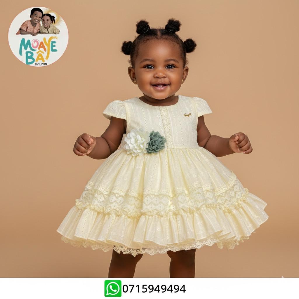 Robe de Cérémonie Bébé Fille – Broderie Anglaise & Fleurs (Promotion)