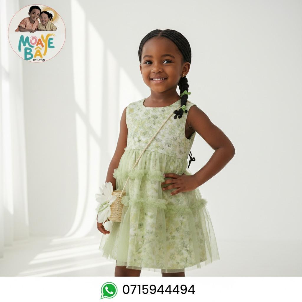 Robe Verte Fleurie en Tulle – Fille (Promotion)