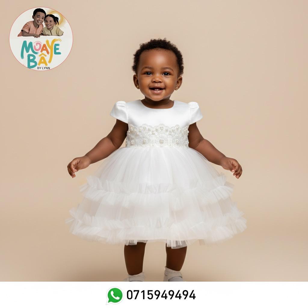 Robe de Cérémonie Bébé Fille – Tulle Multicouches (Rose & Blanc) (Promotion)