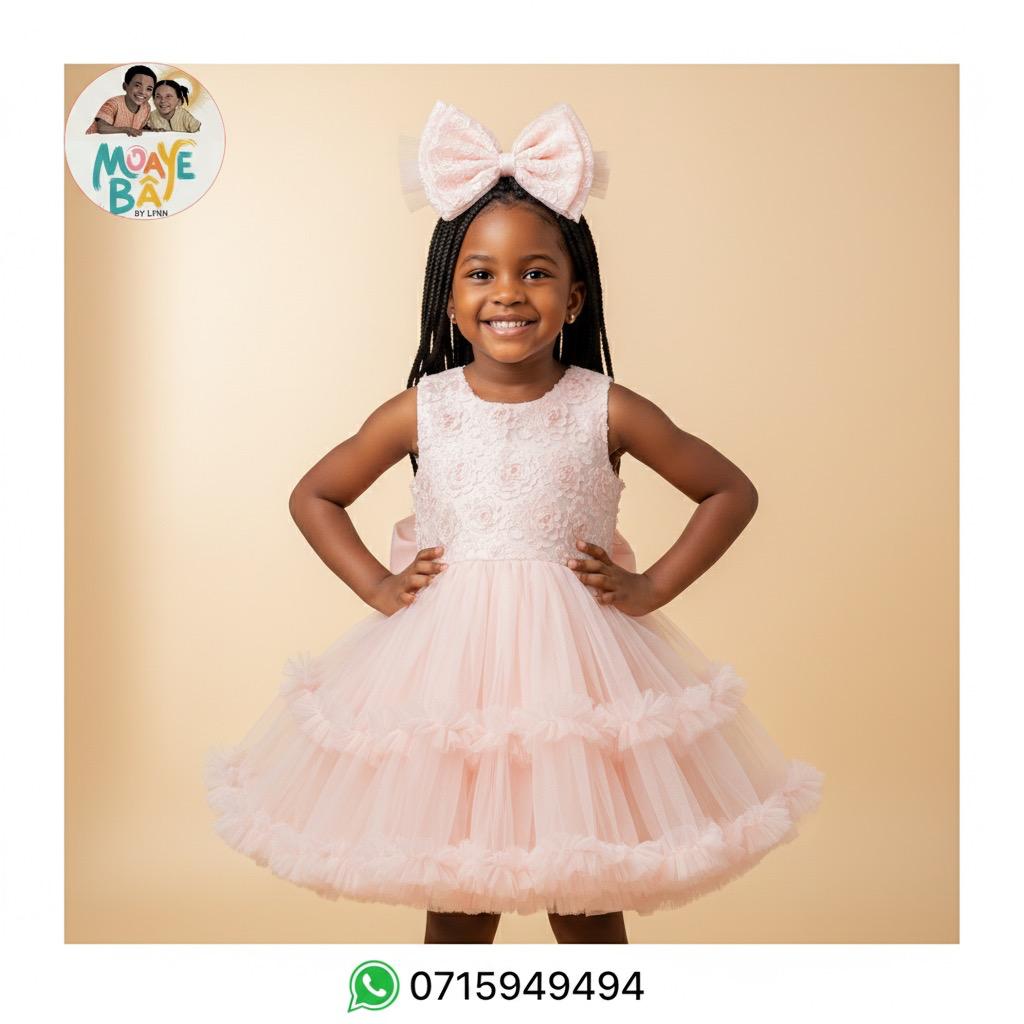 Robe Tulle Cérémonie Fille – Dentelle & Nœud (Promotion)