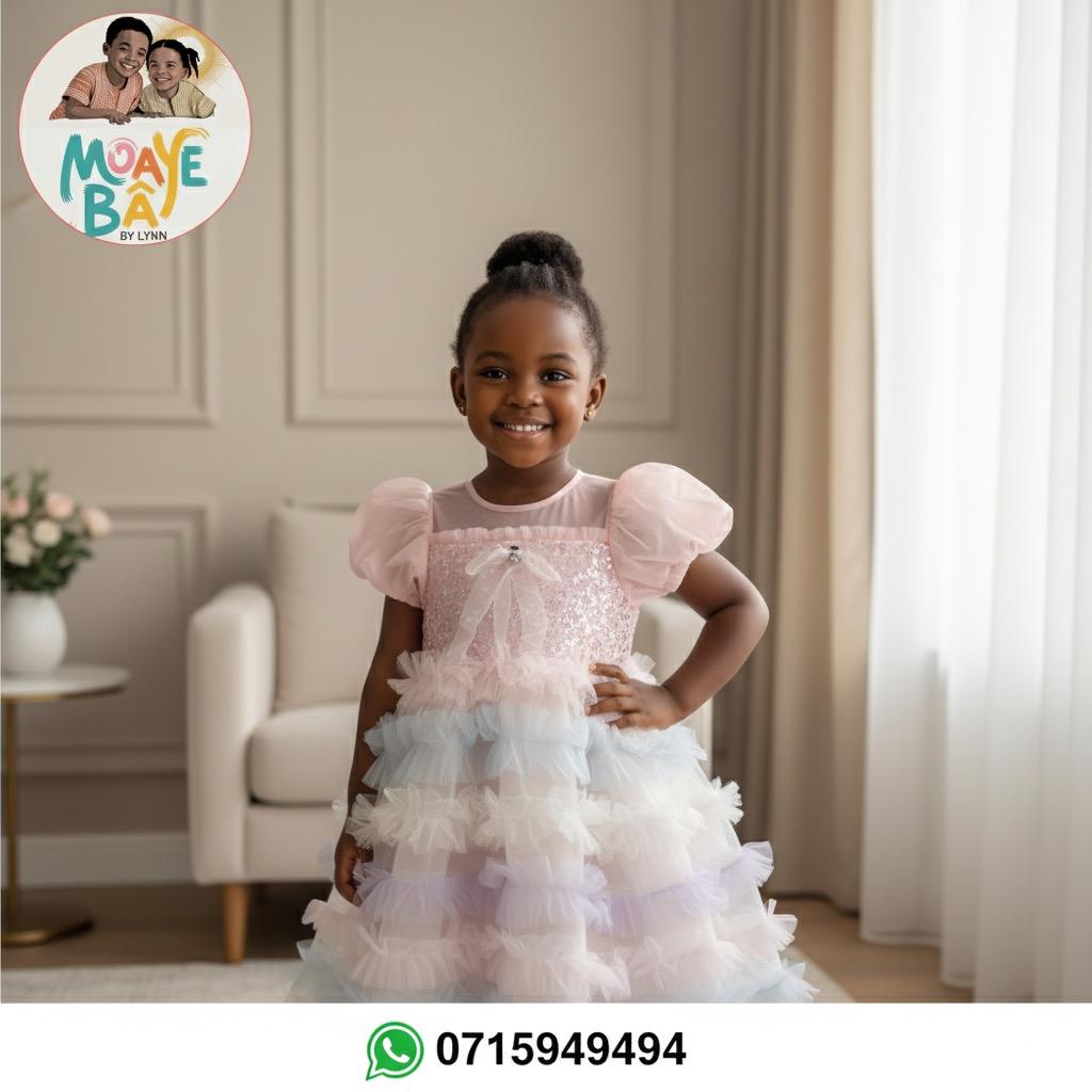 Robe de Cérémonie Nuage Pastel – Tulle & Paillettes pour Fille (Promotion)