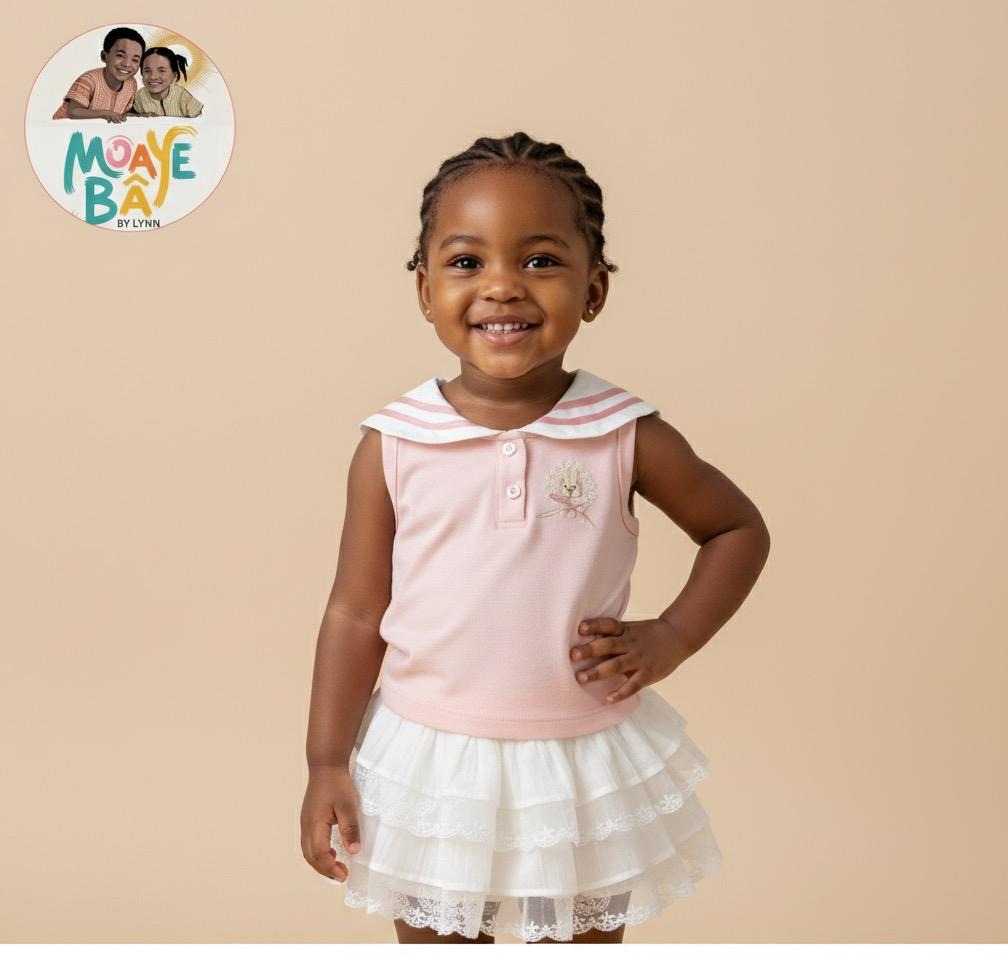 Ensemble 2 pièces Lapin Rose – Top marin & Jupe tulle à volants Promotion