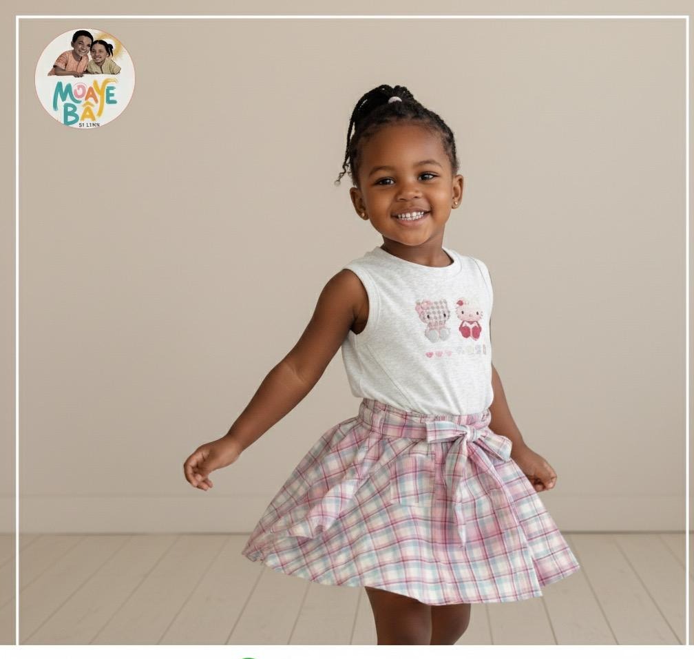 Ensemble T-shirt & Jupe à Carreaux Fille – Imprimé Chats Promotion