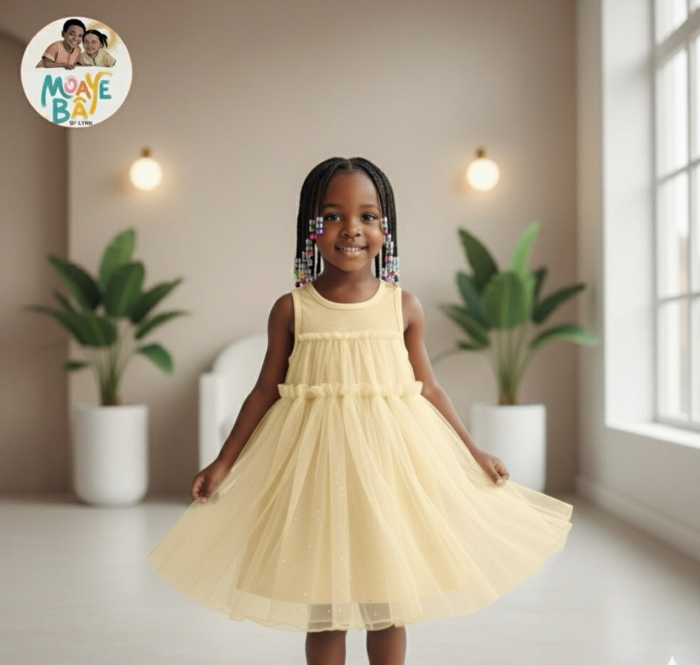 Robe en Tulle Jaune Pâle – Fillette 4 à 6 ans
