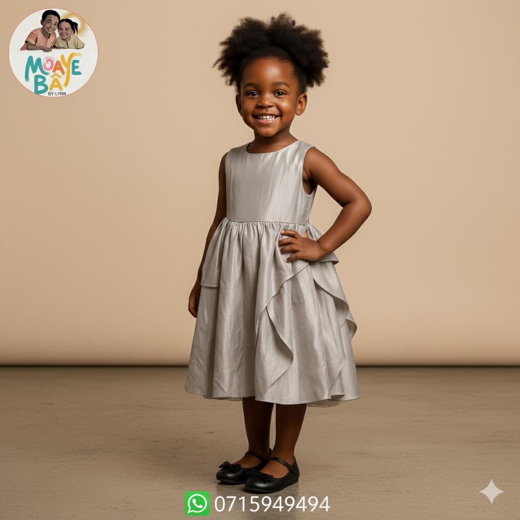 Robe Cérémonie Gris Perle à Volants – Fille (Promotion)