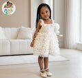 Robe Cérémonie Fille Ivoire à Volants & Nœuds