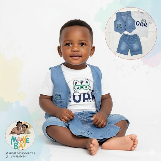 Ensemble Jean 3 Pièces Bébé Garçon – Gilet + T-shirt ROAR + Short Promotion