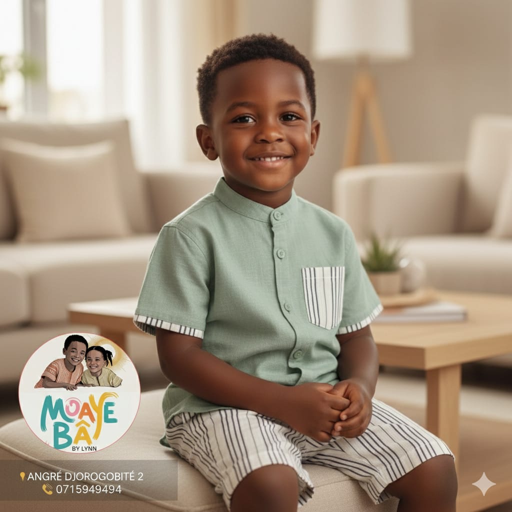 Ensemble Chemise & Short Rayé Garçon – Col Mao (Promotion)