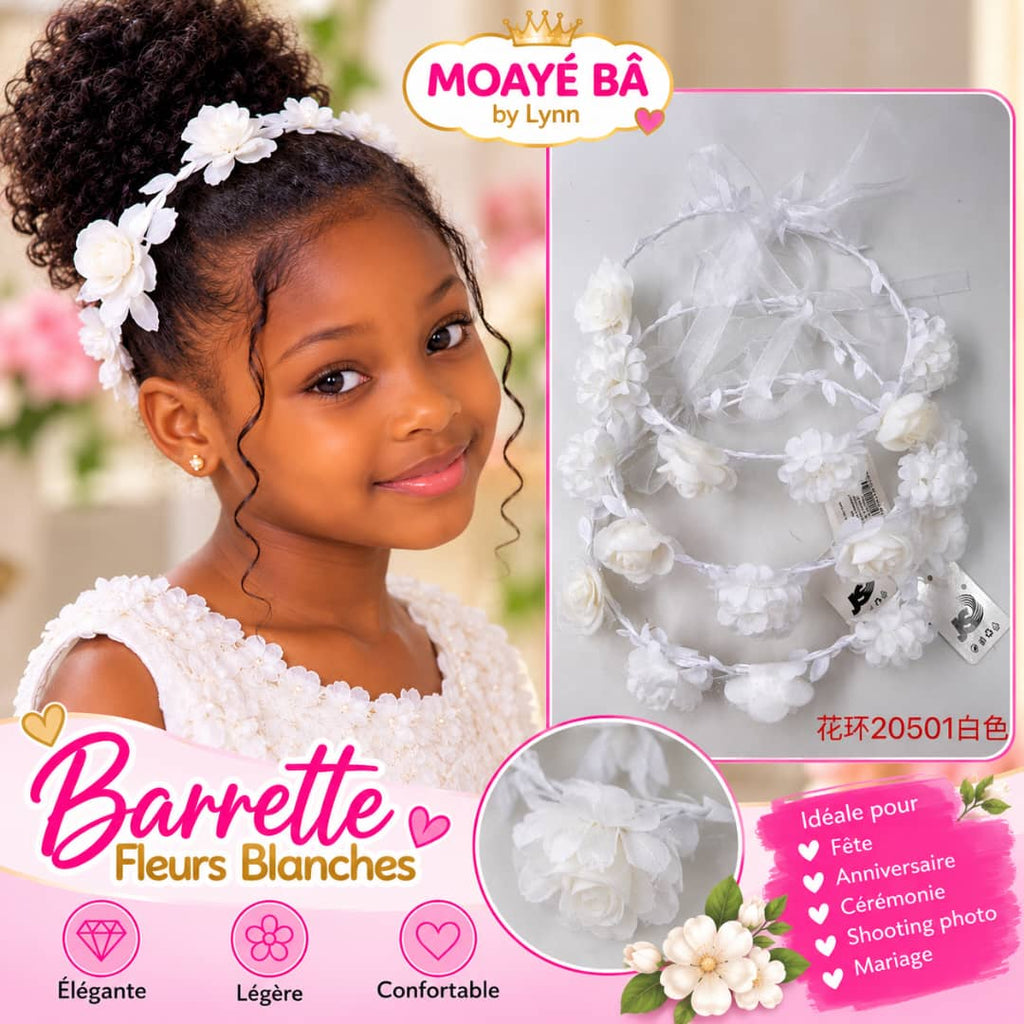 Couronne de fleurs blanches portée par une fille, référence 20501CP