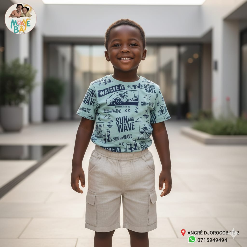 Ensemble T-shirt Sun and Wave + Short Cargo Garçon Promotion