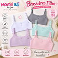 Brassières filles côtelées avec bretelles réglables et motif papillon, en blanc, gris, vert menthe, lilas et rose.