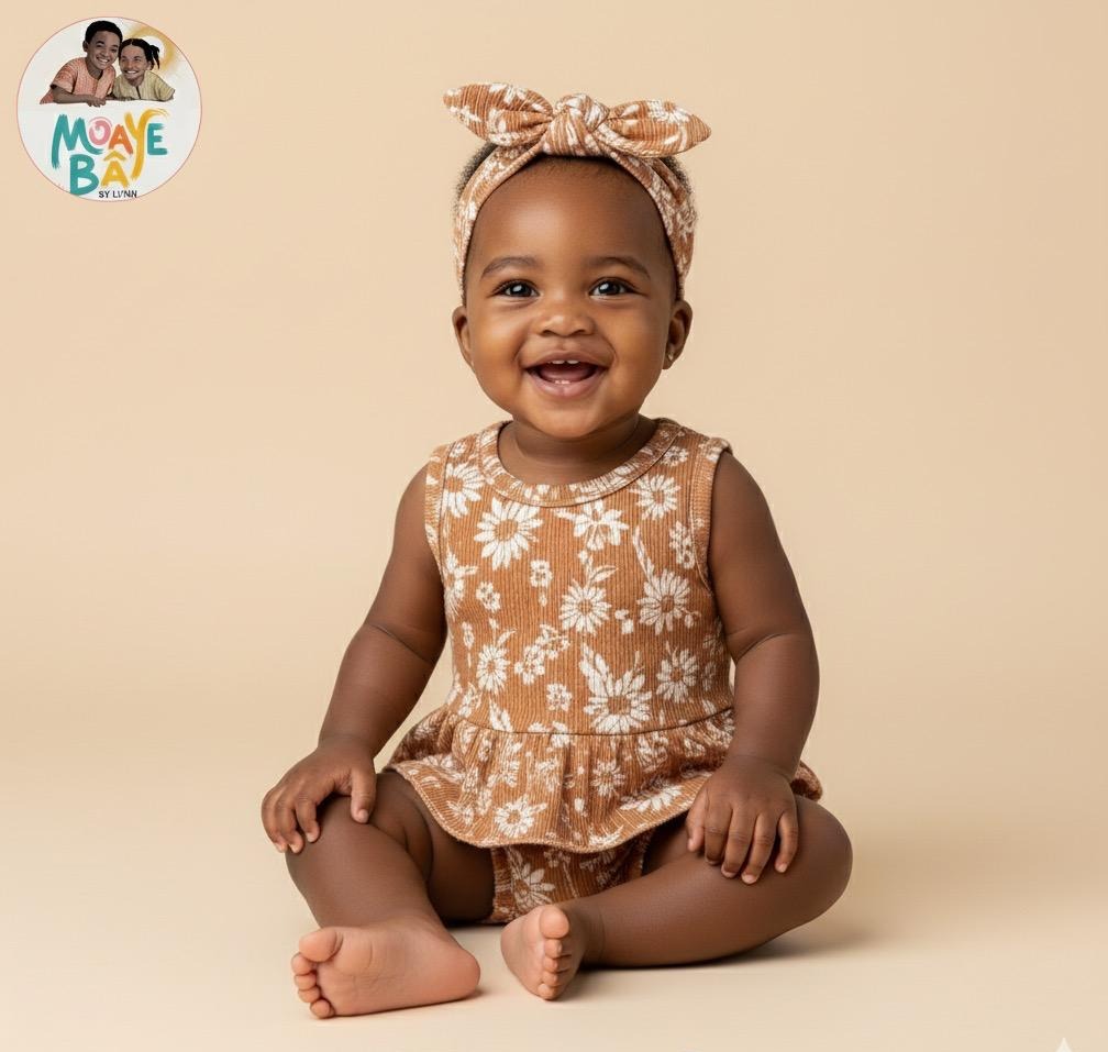 Barboteuse Fleurie à Volants – Ensemble Bébé Fille avec Bandeau