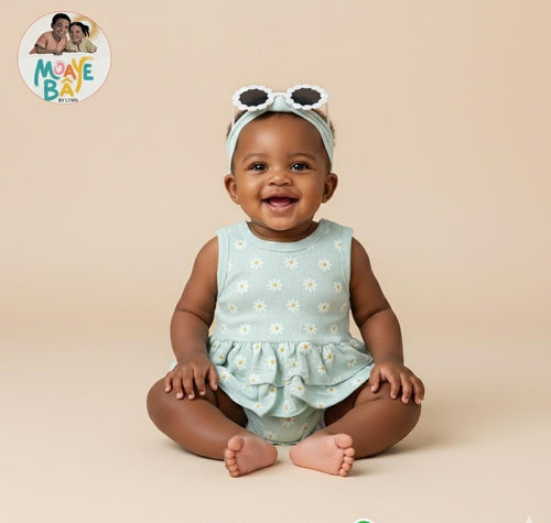 Barboteuse Fleurie à Volants – Ensemble Bébé Fille avec Bandeau