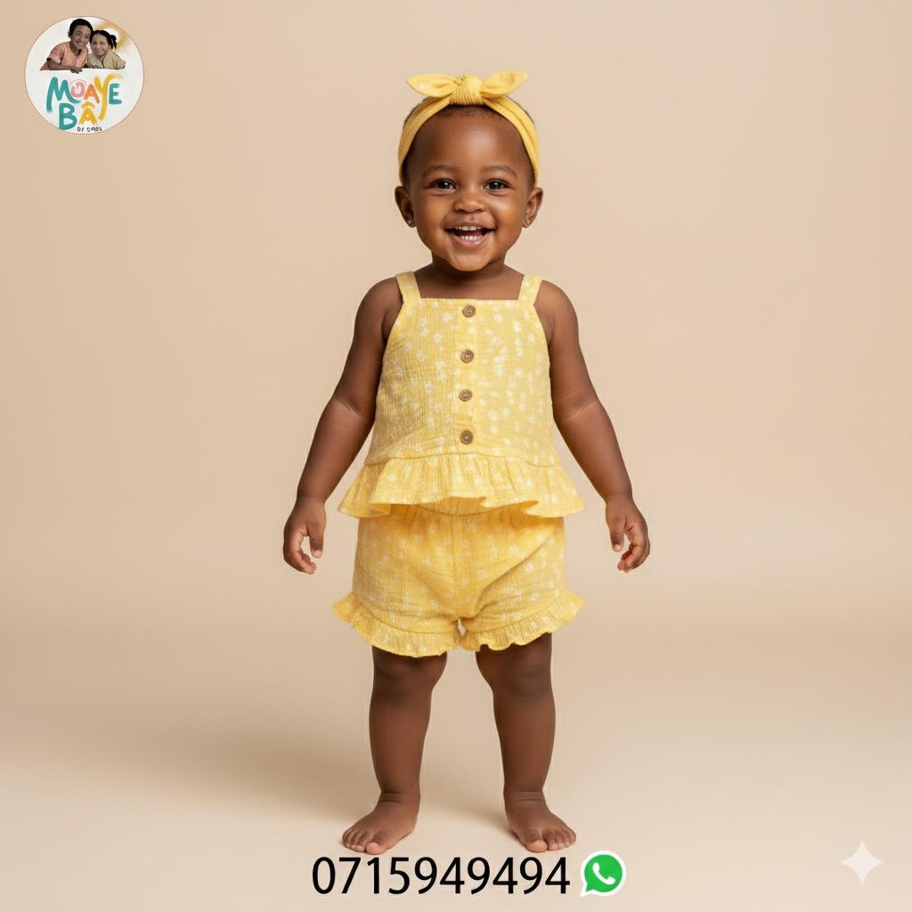 Ensemble 2 pièces Bébé Fille – Top & Short Fleuri Multicolore (Promotion)