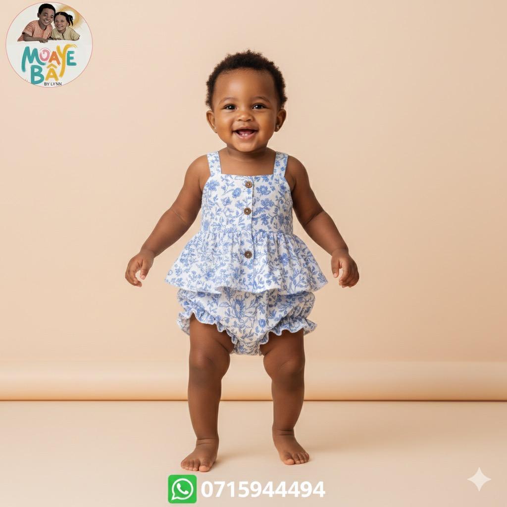 Ensemble 2 pièces Bébé Fille – Top & Bloomer Fleuri Champêtre (Promotion)