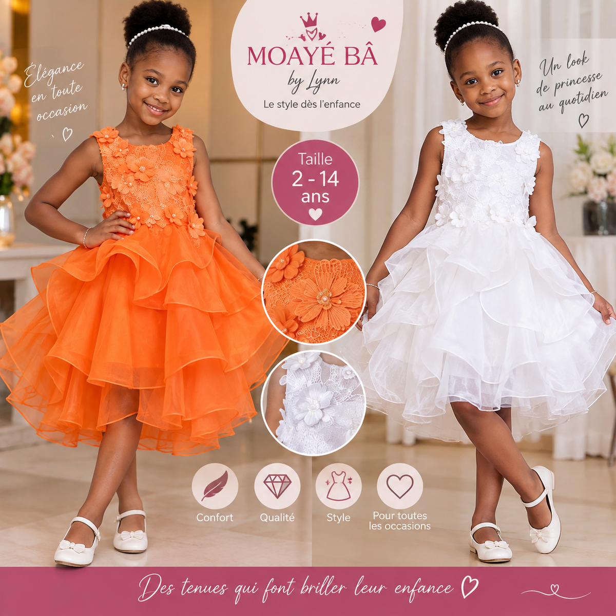Robe de Cérémonie Fille en Tulle à Fleurs 3D -  (Réf. 8407)
