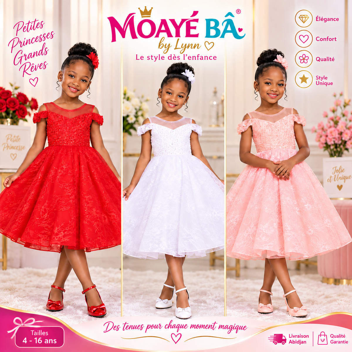 Robe de cérémonie fille rouge dentelle MOAYÉ BÂ by Lynn, référence 87205