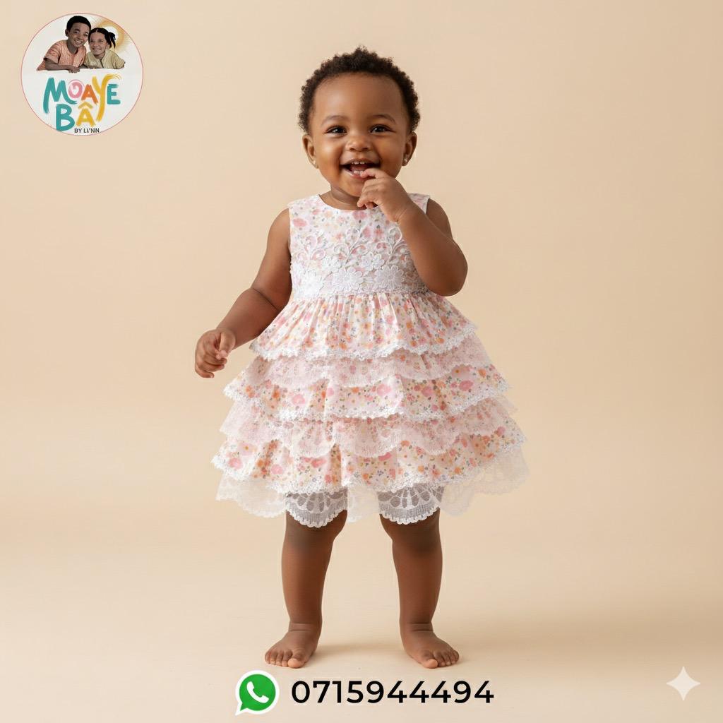 Robe à Volants Fleurie en Dentelle – Bébé Fille (Promotion)