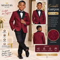 Ensemble garçon costume veste jacquard bordeaux et pantalon noir