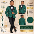 Ensemble garçon A75 9 avec veste verte en jacquard, pantalon noir, chemise blanche et nœud papillon
