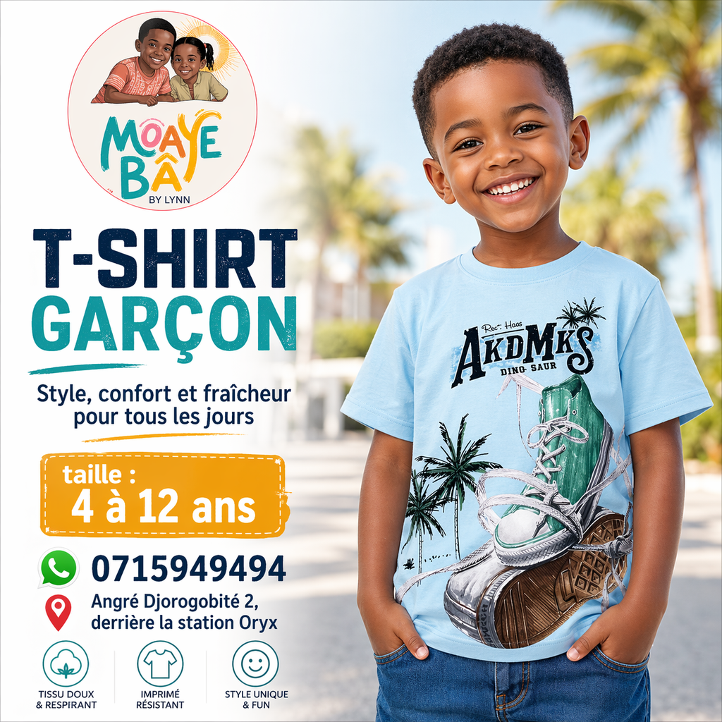 T-shirt garçon  AKDMKS Dino Saur - Design Surfeur Tropical