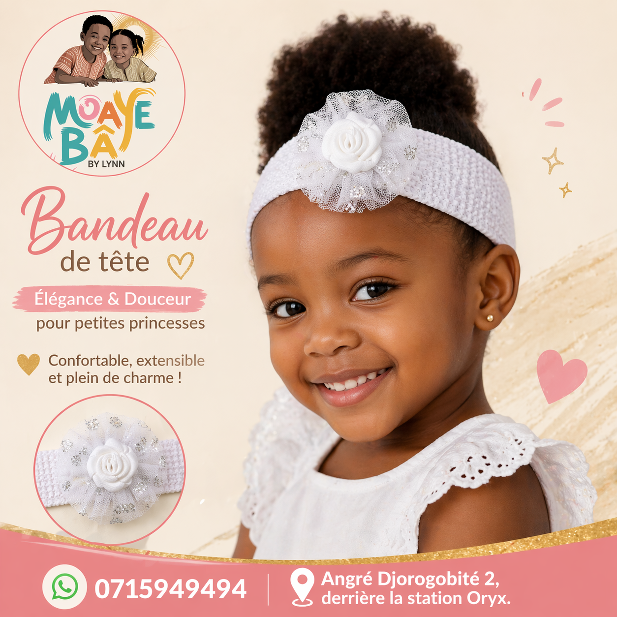 Bandeau de Tête Fleuri pour Fille – Élégance & Douceur | MOAYÉ BÂ by Lynn