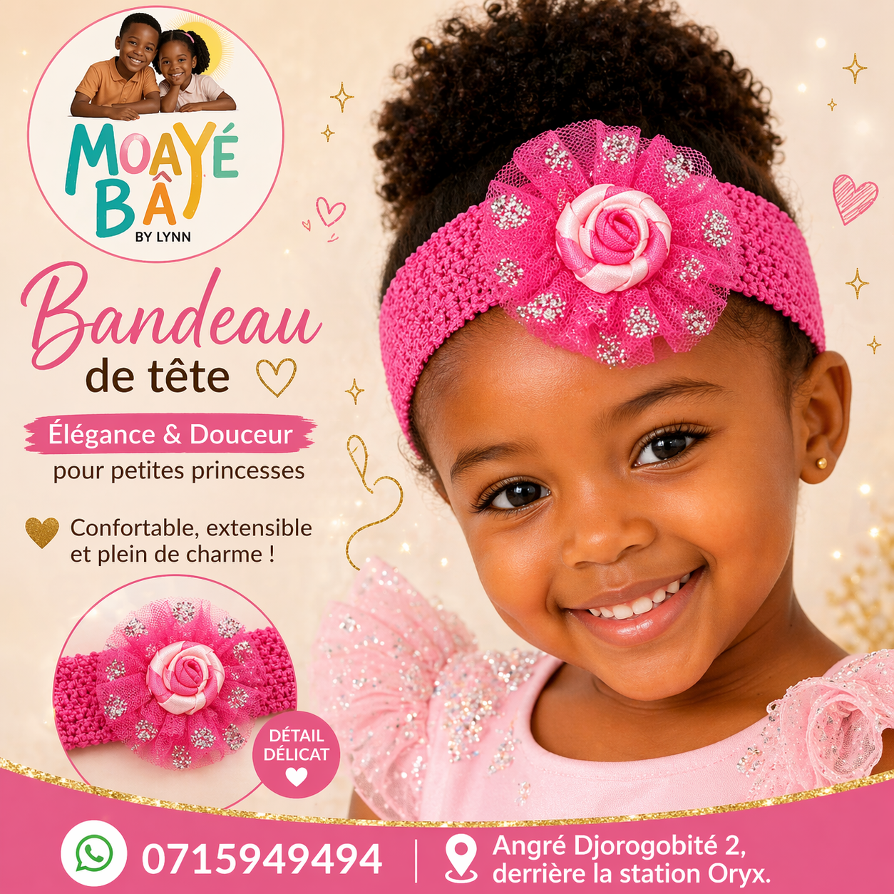Bandeau de Tête Fleuri pour Fille – Élégance & Douceur | MOAYÉ BÂ by Lynn