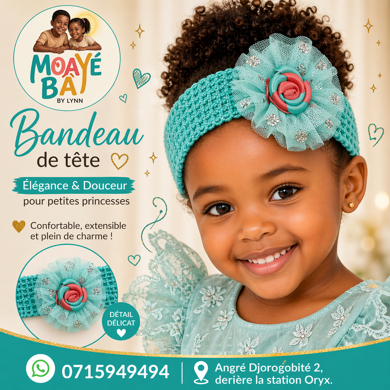 Bandeau de Tête Fleuri pour Fille – Élégance & Douceur | MOAYÉ BÂ by Lynn