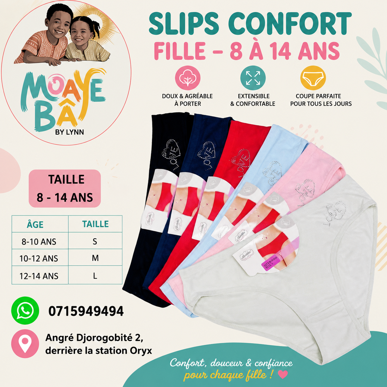 Slips Confort Fille – 8 à 14 Ans  REF SN50362