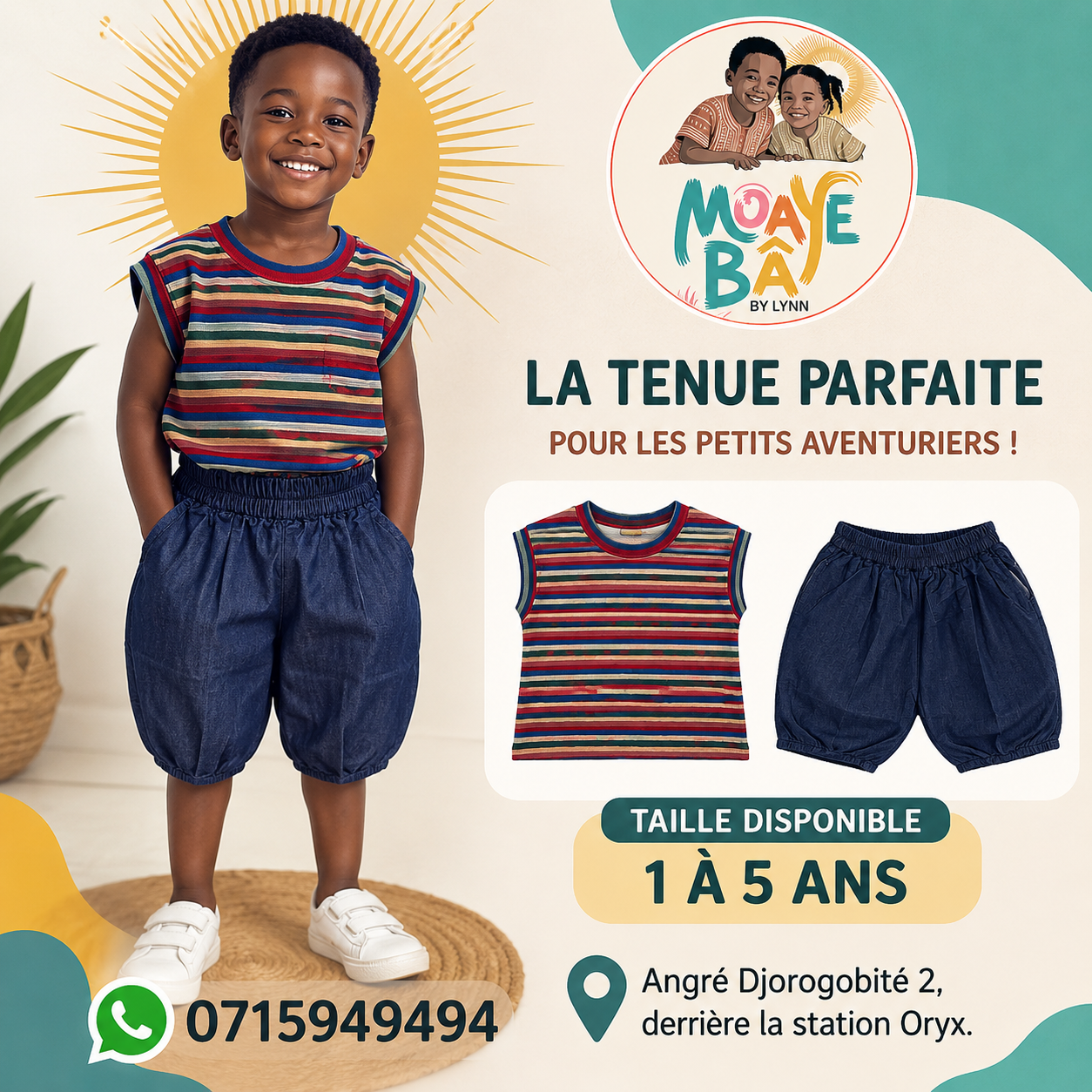 Ensemble 2 Pièces Garçon – T-shirt Rayé & Short en Jean | 1-5 ans