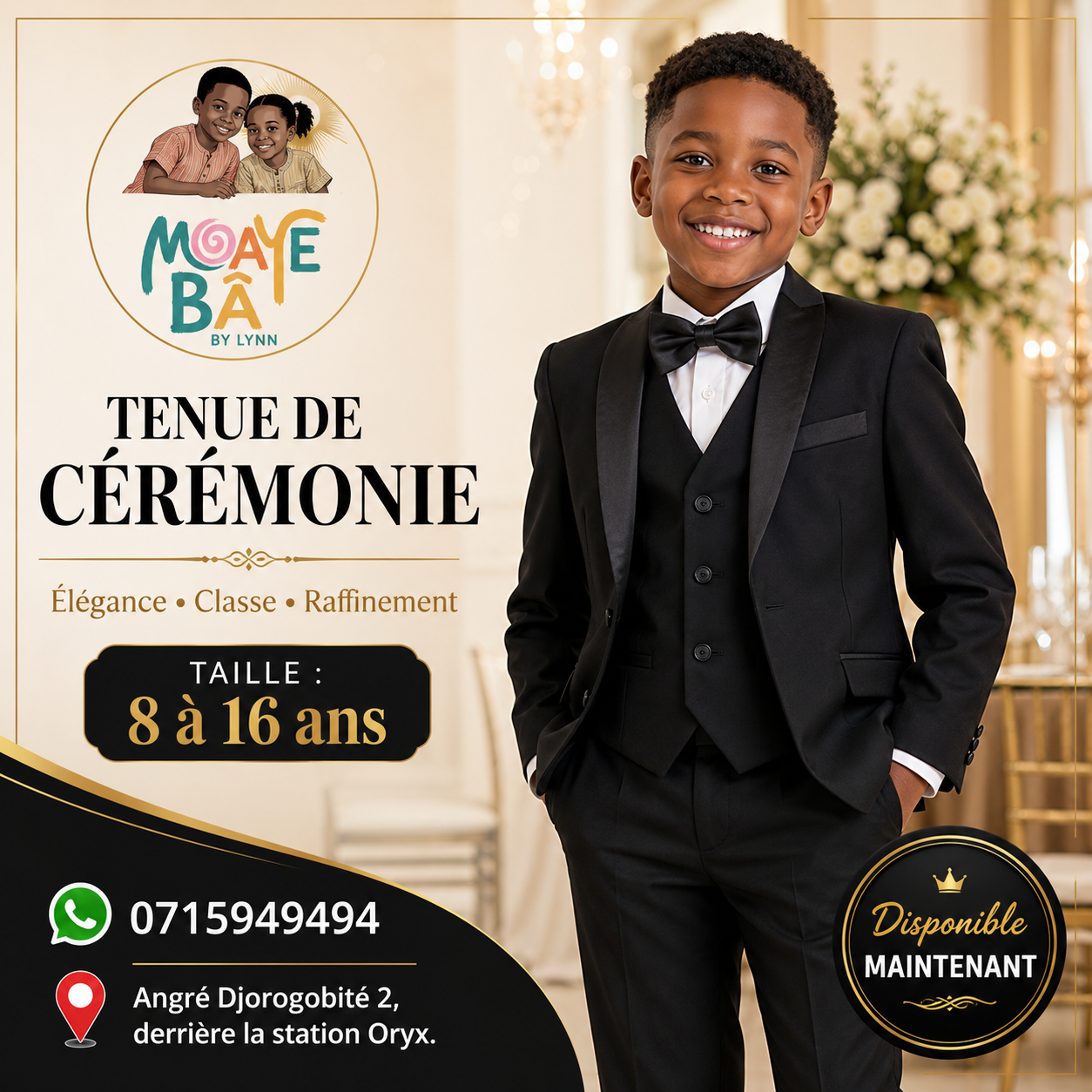 Costume 3 Pièces Garçon – Élégance Cérémonie | 4 à 16 ans