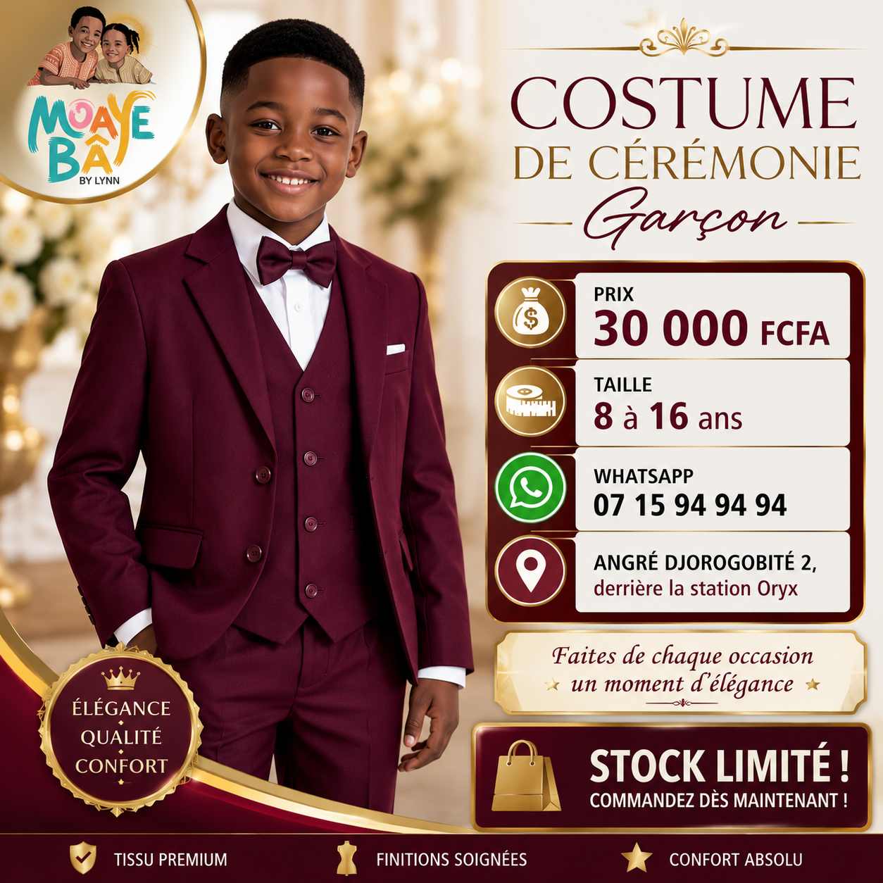 Costume de Cérémonie Garçon | Tissu Premium | 8 à 16 ans