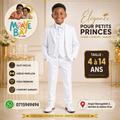 Costume Blanc Élégant Garçon – Veste + Gilet + Pantalon + Nœud Papillon