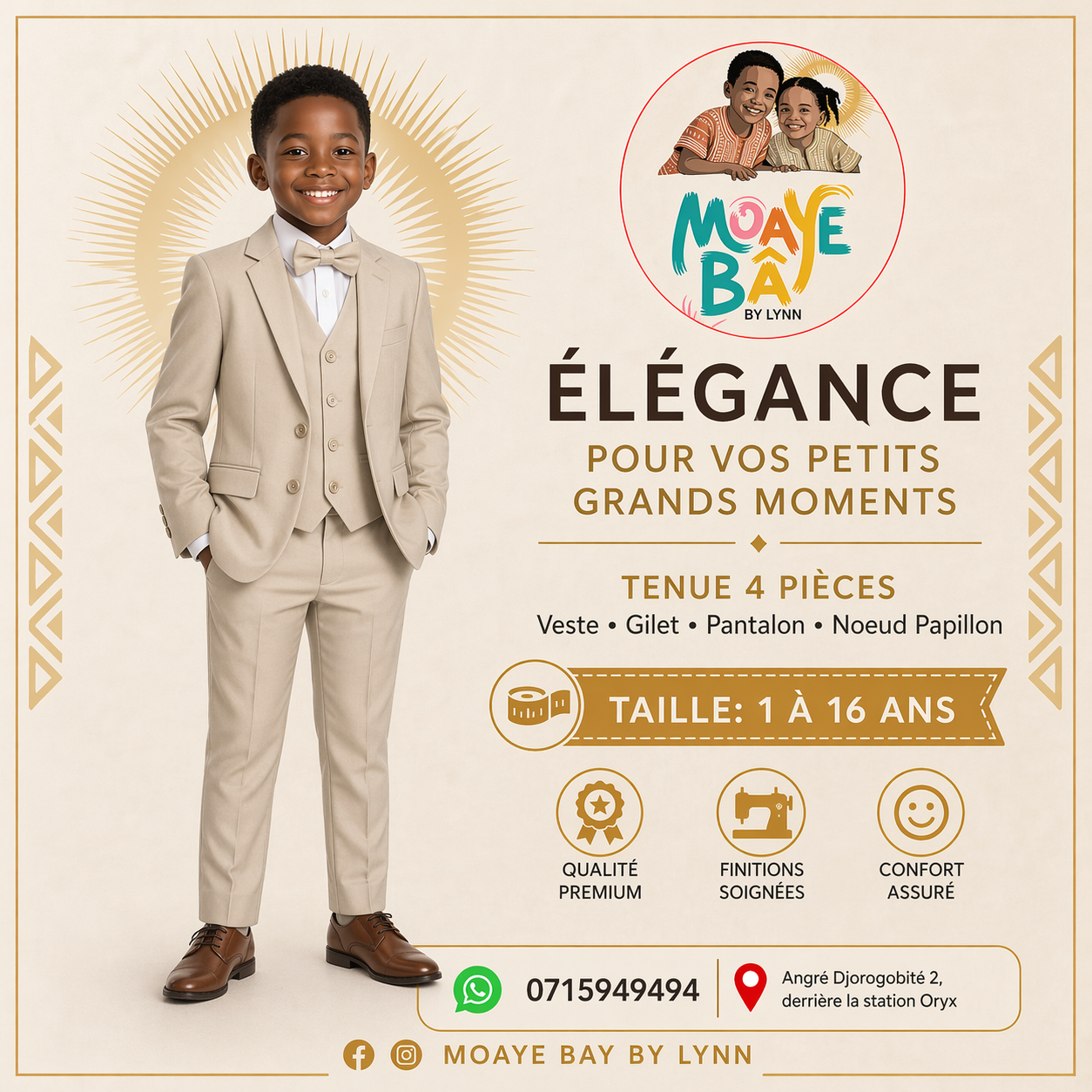 Costume de cérémonie garçon – Beige élégant