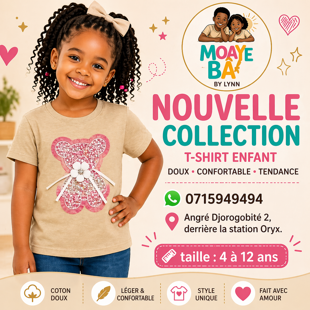 T-shirt Enfant Ourson Paillettes