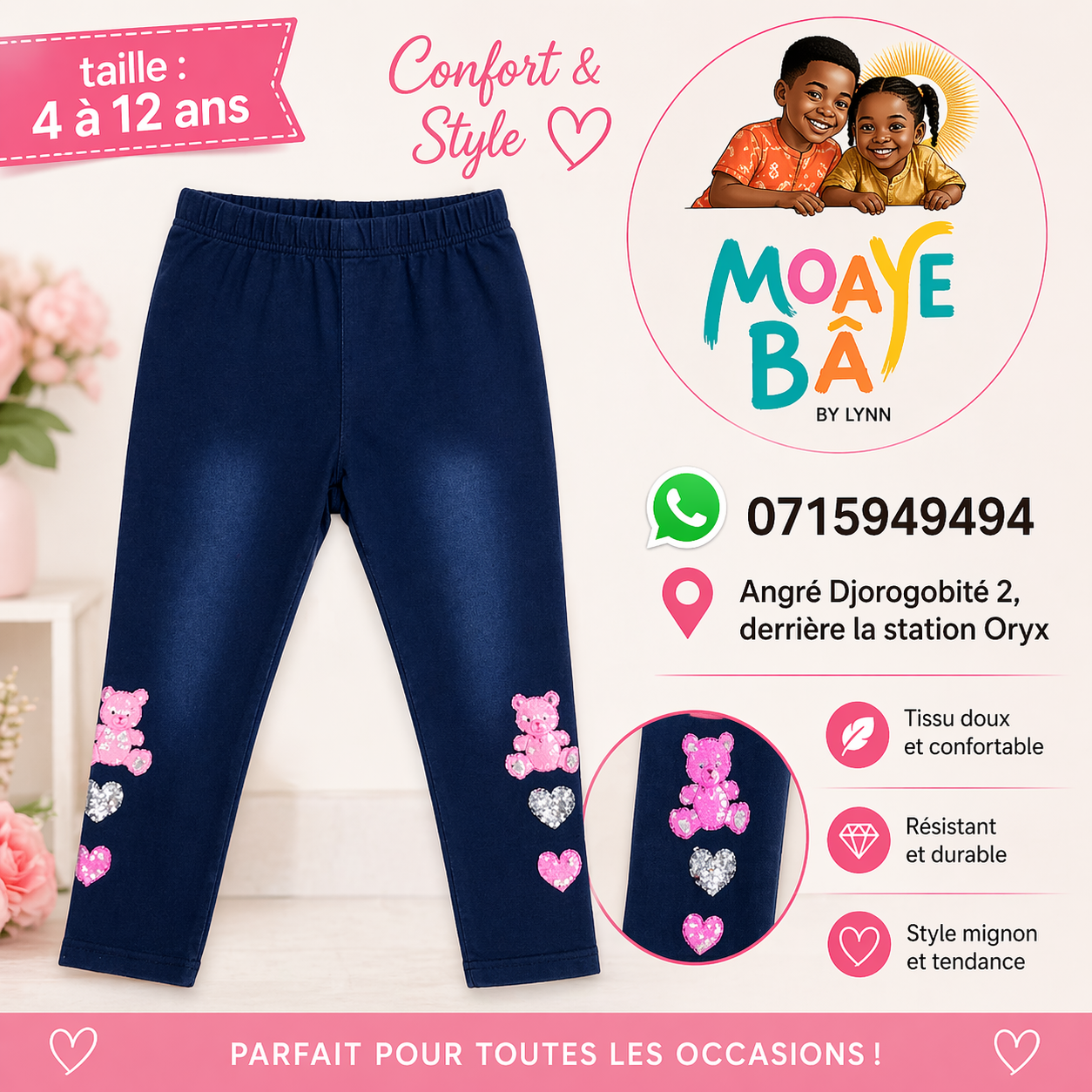Legging Enfant FH687 - Motifs Cœurs Paillettes