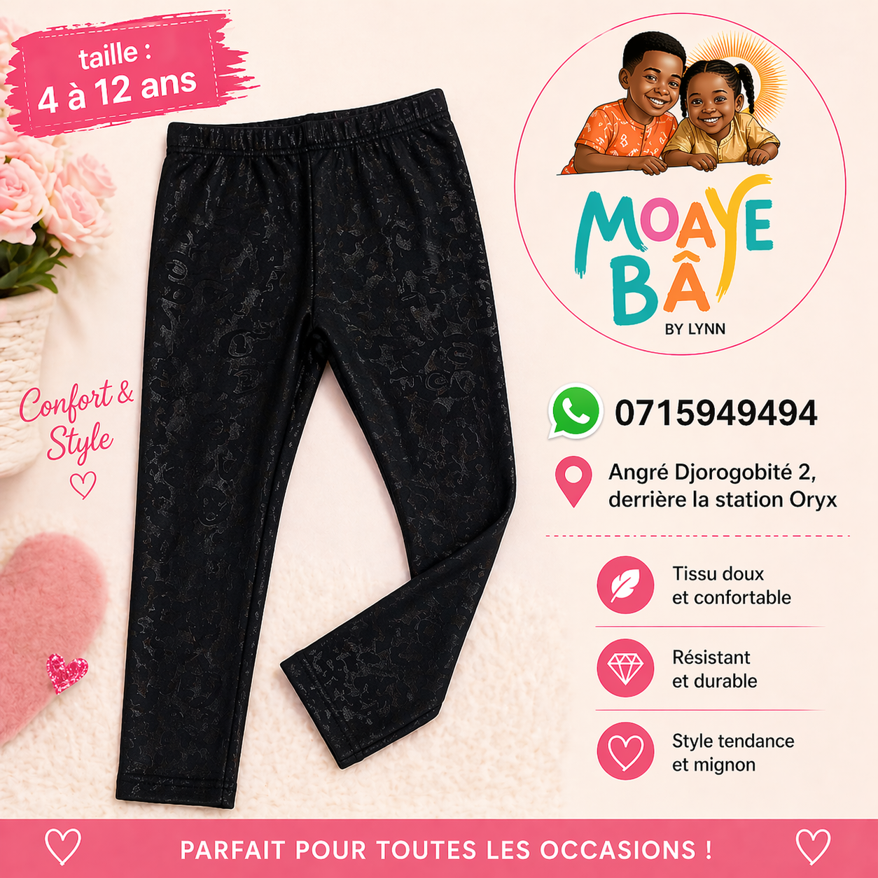Pantalon Noir Texturé à Motifs