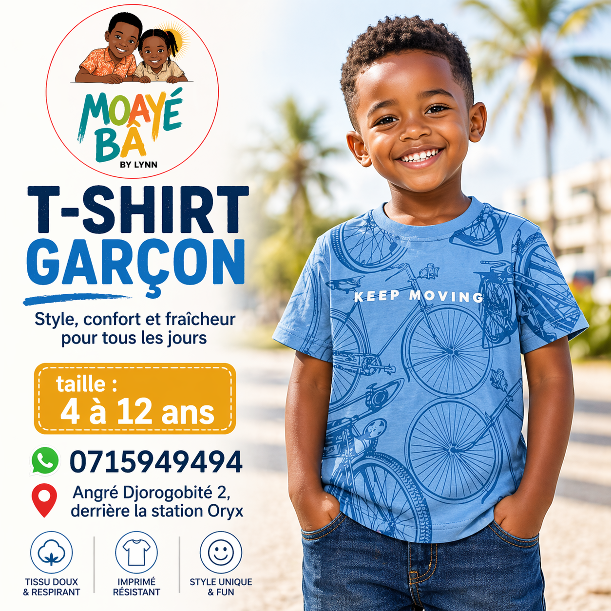 T-shirt garçon Keep Moving - Motif Vélo