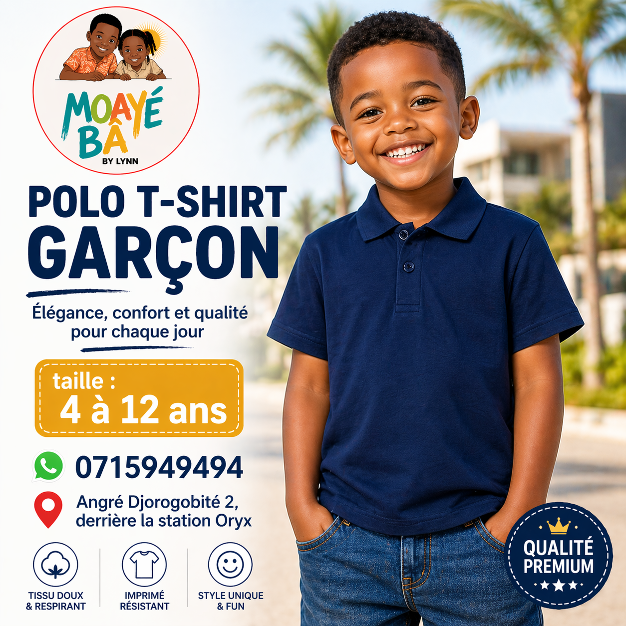 Polo Bleu Marine Garçon