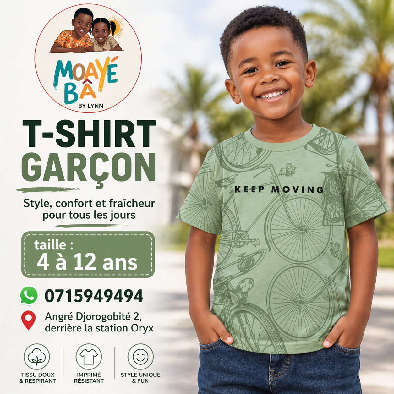 T-shirt garçon Keep Moving - Motif Vélo