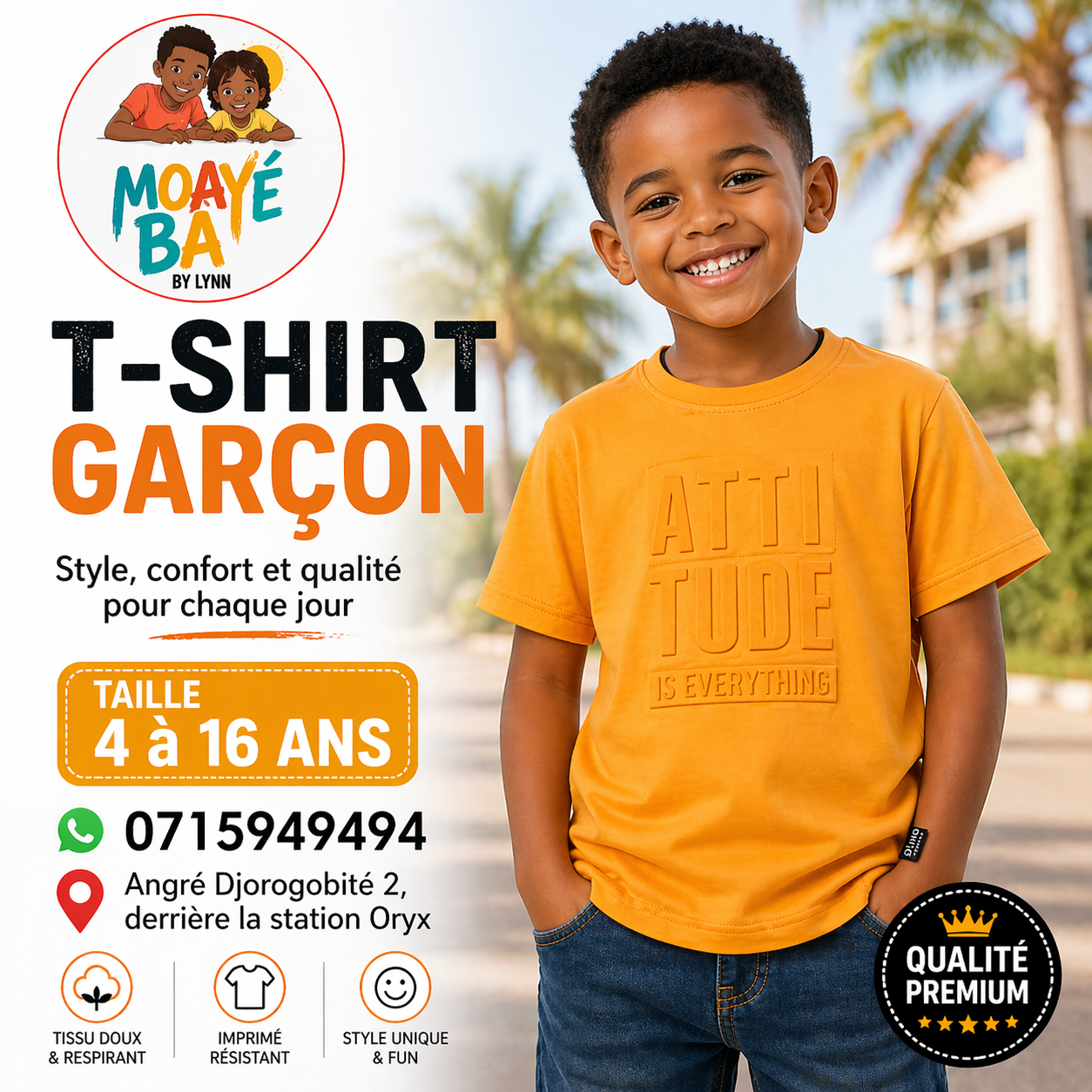 T-shirt Orange Garçon MOAYÉ BÂ
