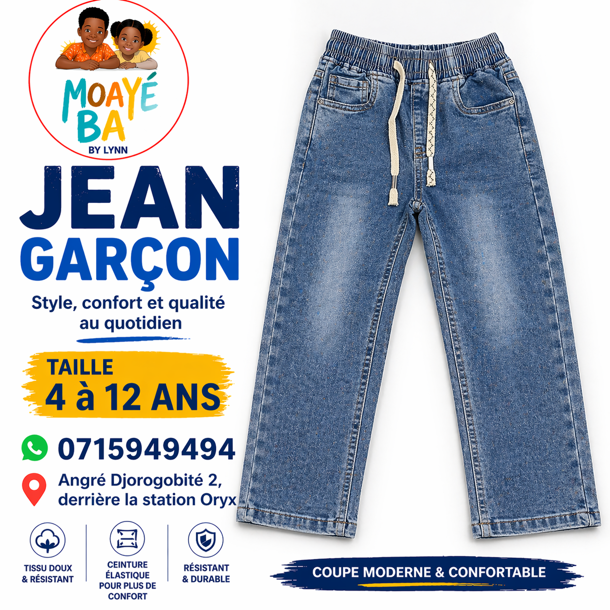 Jean Délavé Garçon avec Cordon de Serrage - ZS 310
