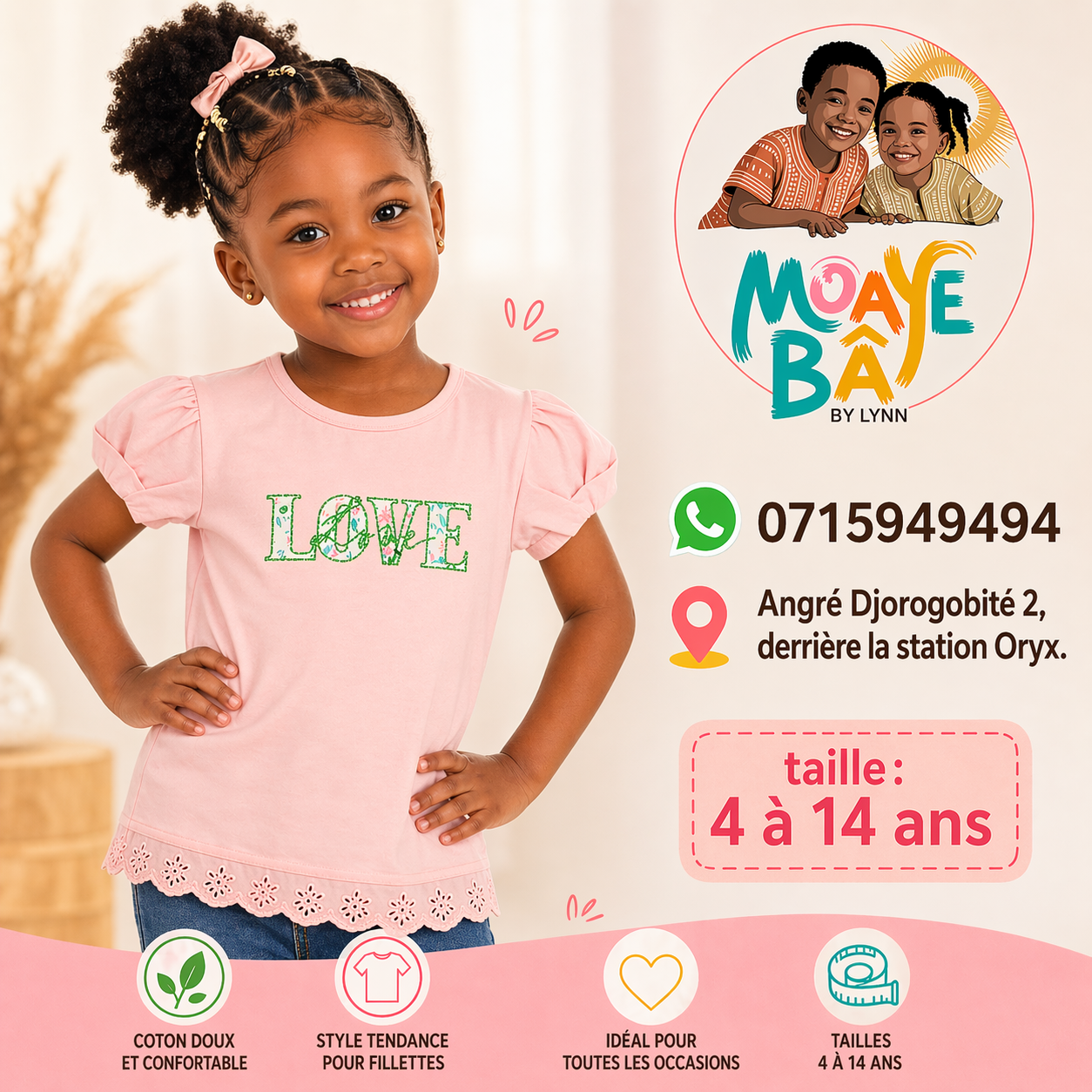 T-shirt Rose LOVE avec Broderie Florale