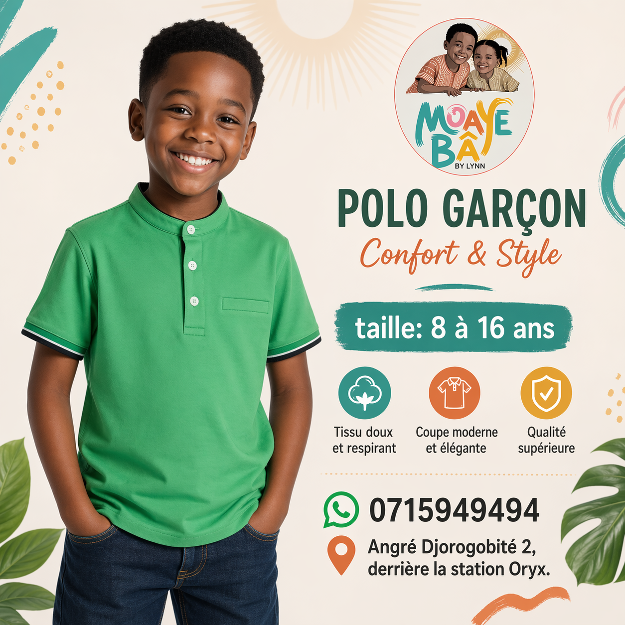 Polo Garçon Col Mao - Détails Contrastés