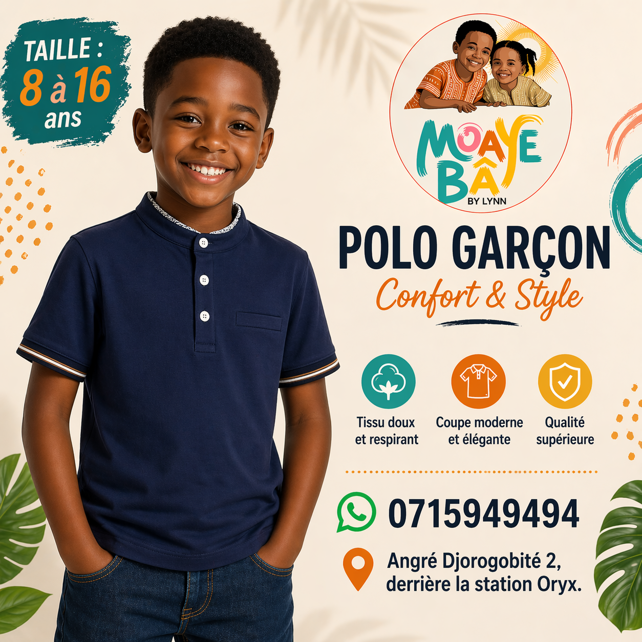 Polo Garçon Col Mao - Détails Contrastés