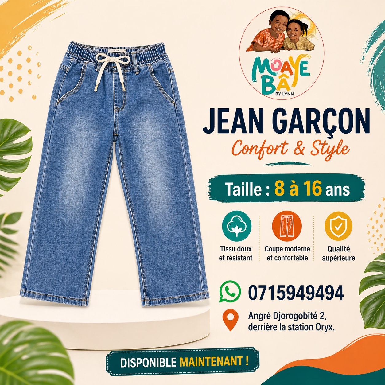Jean Délavé Garçon avec Cordon de Serrage- HA 1601