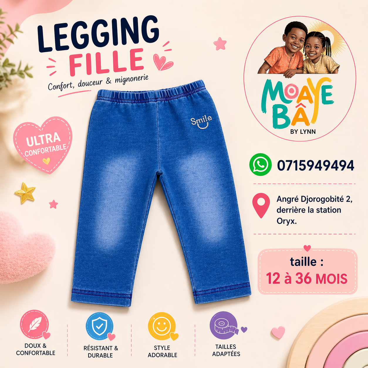 Pantalon Enfant Smile Bleu - PNA2410 (12-36M)