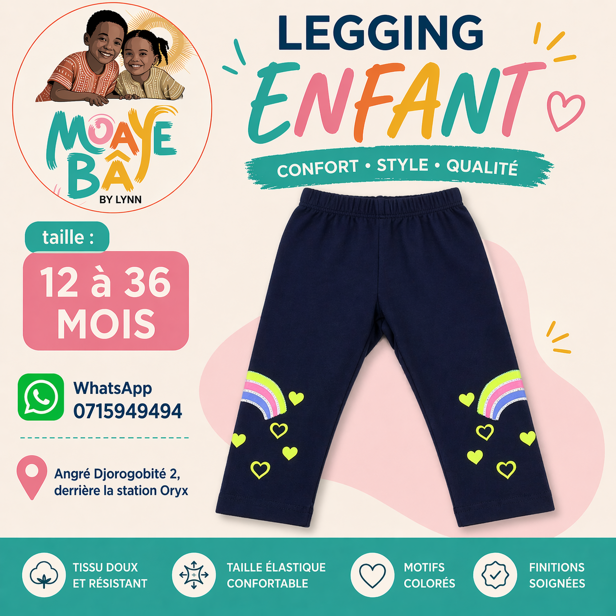 Legging Arc-en-ciel Cœurs pour Enfant