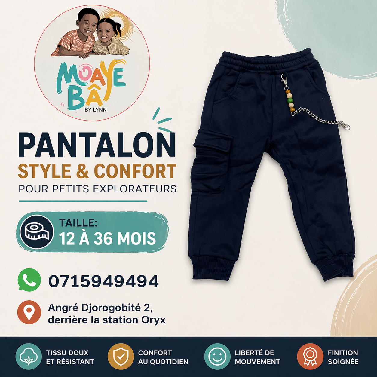 Pantalon Cargo Garçon - NOIR